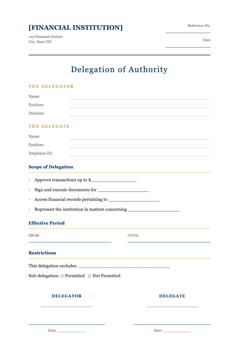 Financial corporate delegation of authority